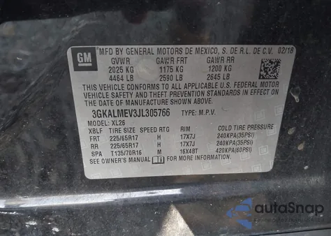 2018 GMC Terrain Sle from USA, damaged, VIN 3GKALMEV3JL305766